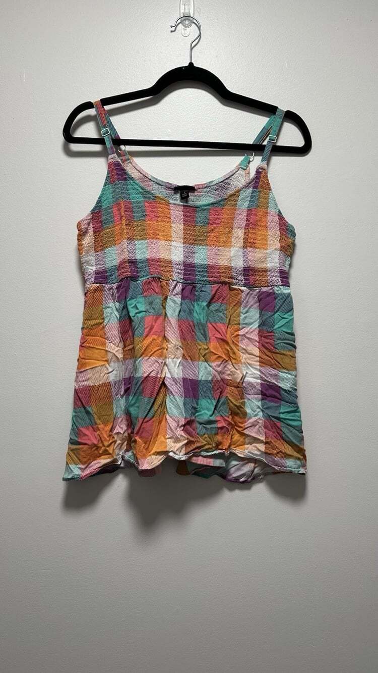 Torrid Buffalo Check Pink & Orange Plaid Smocked Flowy Tank Size 1